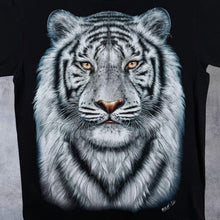 Load image into Gallery viewer, Early 00's Wild White Tiger Animal Wildlife Graphic Black Cotton T-Shirt