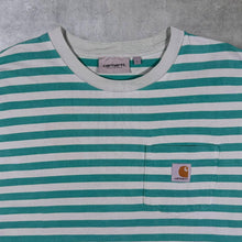 Load image into Gallery viewer, Carhartt WIP Mini Pocket Logo Green Pale Green-Grey Striped Cotton T-Shirt