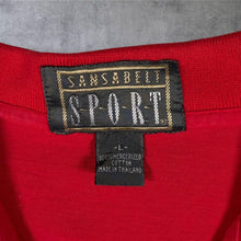 Load image into Gallery viewer, Vintage 90s Sansabelt Sport Baseball Graphic Polo Shirt Red Mens L Single Stitch