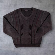Load image into Gallery viewer, Vintage Pierre Sangan Jumper Mens L M Brown V Neck Geometric Grandad Knit