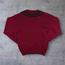 Load image into Gallery viewer, Vintage Westbury Pure New Wool Cable Knit V Neck Jumper Burgundy Mens 40 M