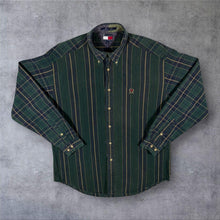 Load image into Gallery viewer, Vintage 90s Tommy Hilfiger Shirt L Tartan Green Plaid Stripe Crest Logo Button Down
