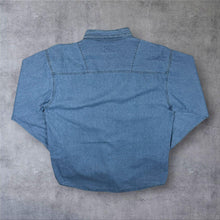 Load image into Gallery viewer, Vintage Jacques Lorant Cowboy Western Black Lace Panel Blue Denim Long Sleeve Shirt