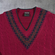 Load image into Gallery viewer, Vintage Westbury Pure New Wool Cable Knit V Neck Jumper Burgundy Mens 40 M