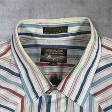 Load image into Gallery viewer, Outlaw Western Wear Shirt L Striped Pearl Snap Cowboy Western Extra Long Tails