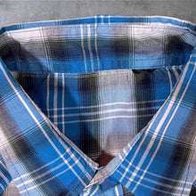 Load image into Gallery viewer, Vintage Western Style Blue White Grey Black Check Long Sleeve Popper Cotton Blend Shirt