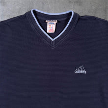 Load image into Gallery viewer, Vintage Adidas Embroidered Mini Logo Navy Blue Cotton Short Sleeve V-Neck T-Shirt