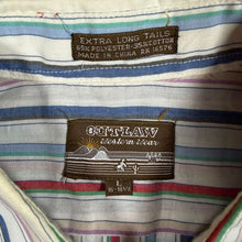 Load image into Gallery viewer, Outlaw Western Wear Shirt L Striped Pearl Snap Cowboy Western Extra Long Tails