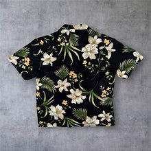 Load image into Gallery viewer, Vintage L'Homme Moderne Hawaiian Floral Black Polyester Short Sleeve Shirt