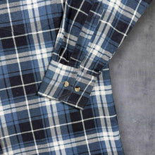 Load image into Gallery viewer, Caverline Mens M 48/50 Blue Plaid Flannel Shirt Check Grunge Casual Long Sleeve
