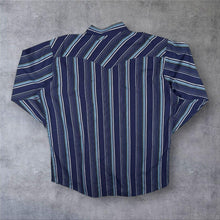 Load image into Gallery viewer, Vintage Western Craft Cowboy Navy Blue Mix Striped Long Sleeve Popper Shirt