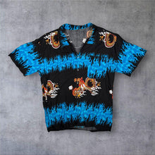 Load image into Gallery viewer, Vintage Y2K Gothic Traditional Dragon Black Blue Pattern Short Sleeve Shirt