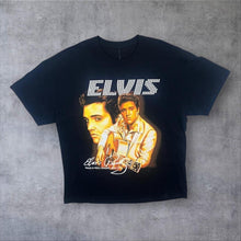 Load image into Gallery viewer, Elvis Presley Rock N Roll Singer Music Tribute Spellout Graphic Black T-Shirt