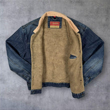 Load image into Gallery viewer, Early 00's Sonneti Fleece Lined Corduroy Collar Blue Denim Y2K Popper Bomber Jacket