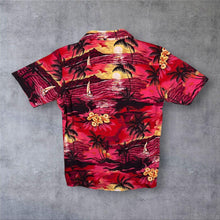 Load image into Gallery viewer, Vintage Hawaiian Vacation Hawaiian Tropical Palm Tree Pattern Red Yellow Shirt