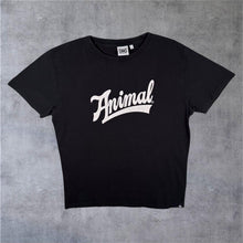 Load image into Gallery viewer, Animal Surfer Skater Logo Spellout Graphic Short Sleeve Black Cotton T-Shirt