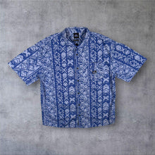 Load image into Gallery viewer, Quiksilver Y2K Shirt Mens L Blue Tribal AOP Surf Hawaiian Short Sleeve Vintage