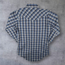 Load image into Gallery viewer, Vintage Silver Spur Western Cowboy Blue Grey White Check Long Sleeve Popper Shirt