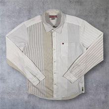 Load image into Gallery viewer, Quiksilver Y2K Mens M Patchwork Stripe Shirt Cream Long Sleeve Surf Skater 00s