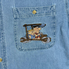 Load image into Gallery viewer, Vintage The Flintstones C&A Embroidered Pocket Blue Denim Short Sleeve Shirt