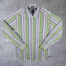 Load image into Gallery viewer, GAP "Classic" Green Purple White Multi Striped Long Sleeve Cotton Shirt