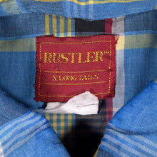 Load image into Gallery viewer, Vintage Rustler X-Long Tails Cowboy Western Blue Check Long Sleeve Popper Shirt