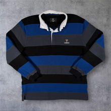 Load image into Gallery viewer, Guinness Rugby Shirt Fleece Mens Large Blue Grey Striped Embroidered Pullover