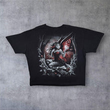 Load image into Gallery viewer, Early 00's Spiral Direct Goth Fantasy Fairy Graphic Black Cotton T-Shirt