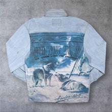 Load image into Gallery viewer, Vintage Hunting Wolf Cowboy Western Blue Denim Long Sleeve Popper Shirt