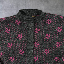 Load image into Gallery viewer, Vintage 80s Hi-Style Floral Rose Cardigan UK 14 Pink Black Granny Knit