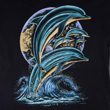 Load image into Gallery viewer, Vintage 90s Zip It London Dolphin Graphic T Shirt Black Mens M Ocean Moon