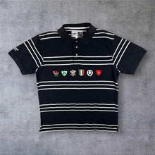 Load image into Gallery viewer, Cotton Traders Six Nations Rugby Polo Shirt L Black Stripe Embroidered Crests