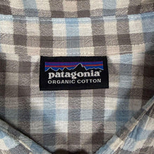 Load image into Gallery viewer, Patagonia Organic Cotton Gauze Shirt Mens Blue Grey Plaid Check Short Sleeve