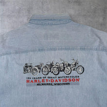 Load image into Gallery viewer, Harley Davidson 100th Anniversary Denim Shirt XL 2003 Y2K Embroidered Biker