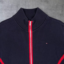 Load image into Gallery viewer, Tommy Hilfiger Womens L Full Zip Knit Cardigan Navy Red Y2K Preppy Jumper