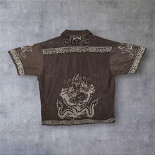 Load image into Gallery viewer, Early 00's Reward Goth Y2K Traditional Dragon Brown-Grey Polyester Short Sleeve Shirt