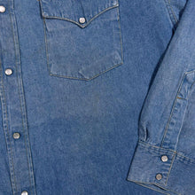 Load image into Gallery viewer, Vintage Lee Western Clothes Denim Shirt XL Pearl Snap Cowboy Western Blue