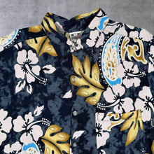 Load image into Gallery viewer, Vintage Hacker Active Hawaiian Tropical Floral Pattern Blue Short Sleeve Shirt