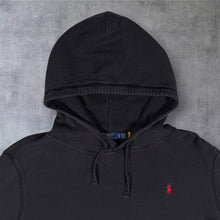 Load image into Gallery viewer, Polo Ralph Lauren XL Washed Black Waffle Thermal Hoodie Red Pony