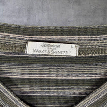 Load image into Gallery viewer, Vintage 90s St Michael Marks & Spencer T Shirt Boxy Large Striped V Neck Made UK