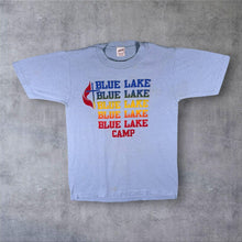 Load image into Gallery viewer, Vintage 80s Blue Lake Camp T Shirt Small Rainbow Single Stitch Made USA Sportswear