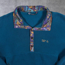 Load image into Gallery viewer, Vintage North Cape Polartec Crazy Patterned Collar Blue 1/4 Button Fleece Sweatshirt
