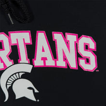 Load image into Gallery viewer, Jerzees "Spartans" Pink College Sports Spellout Graphic Black Hoodie
