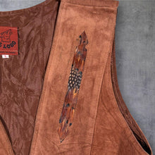 Load image into Gallery viewer, Vintage El Lobo Suede Leather Western Waistcoat L Feather Inlay Made France