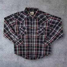 Load image into Gallery viewer, Vintage Ely Cattleman Cowboy Western Grey Black Red Check Long Sleeve Popper Shirt