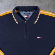 Load image into Gallery viewer, Vintage Tommy Hilfiger Embroidered Mini Logo Navy Blue Yellow 1/4 Zip Polo Shirt