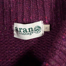 Load image into Gallery viewer, Aran Vintage 100% Merino Wool Quarter Zip Jumper Burgundy Chunky Knit Size L