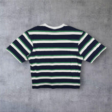 Load image into Gallery viewer, TNF The North Face Mini Logo Navy Blue Green White Striped Cotton T-Shirt