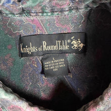 Load image into Gallery viewer, Vintage 90s Knights Round Table Shirt L Abstract Print Washed Green Grunge