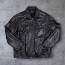 Load image into Gallery viewer, Kangol Genuine Leather Jacket Mens XL L Black Vintage Bomber Zip Up Coat